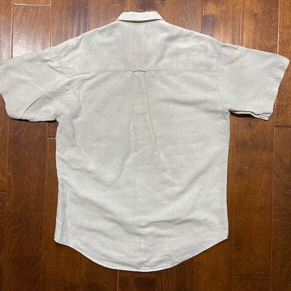 Chaps Ralph Lauren Vintage 90s Casual Linen Blend Beige Button Down Shirt Medium - Picture 6 of 9